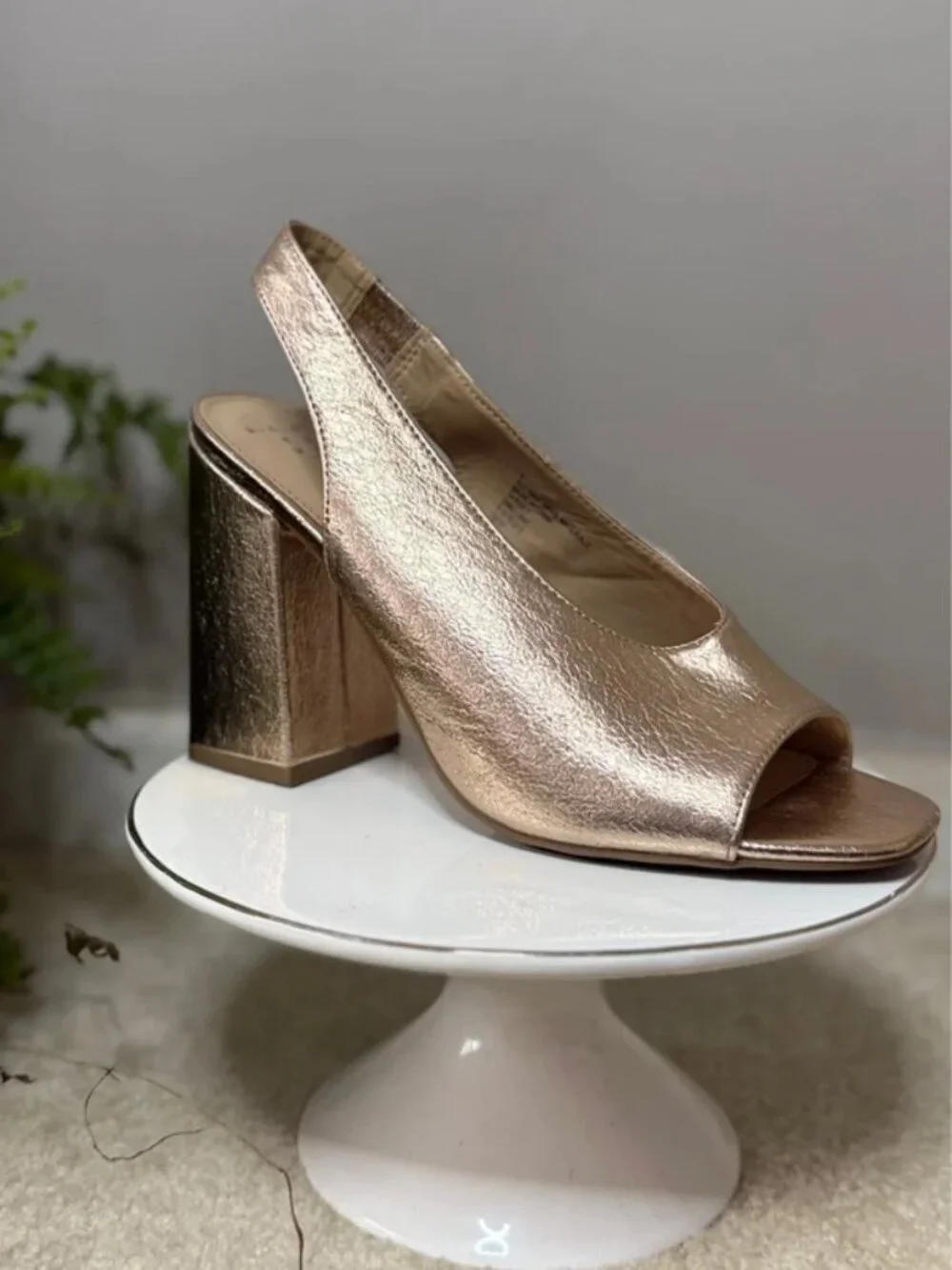 A New Day Metallic Rose Gold Peep-Toe Slingback Heels | Women’s Size 9 | Block H